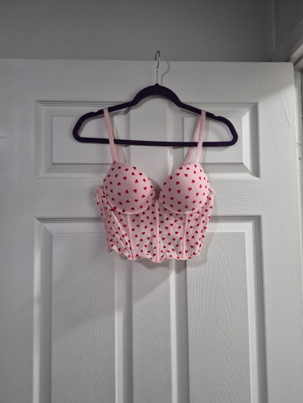 Rampage Pink Longline Bralette with Red Heart Print Corset